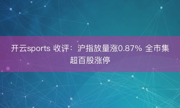 开云sports 收评：沪指放量涨0.87% 全市集超百股涨停